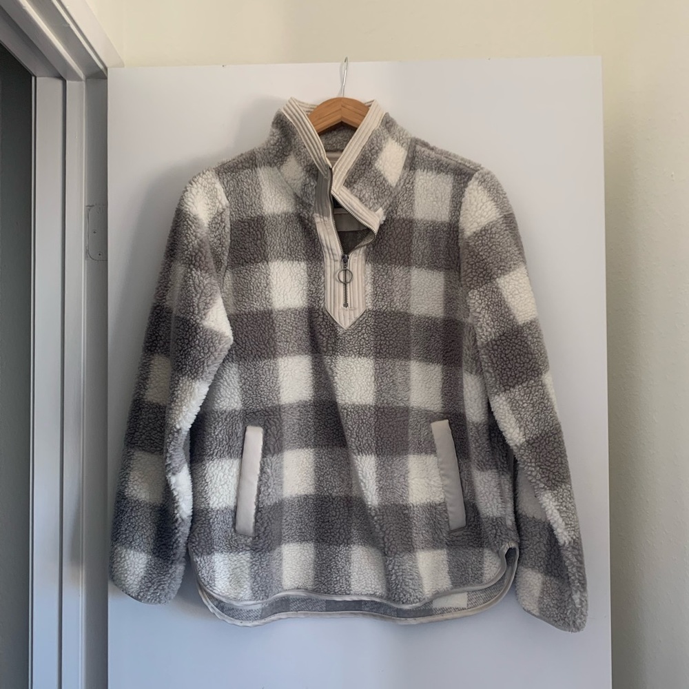 Grey Buffalo Plaid Sherpa Quarter Zip